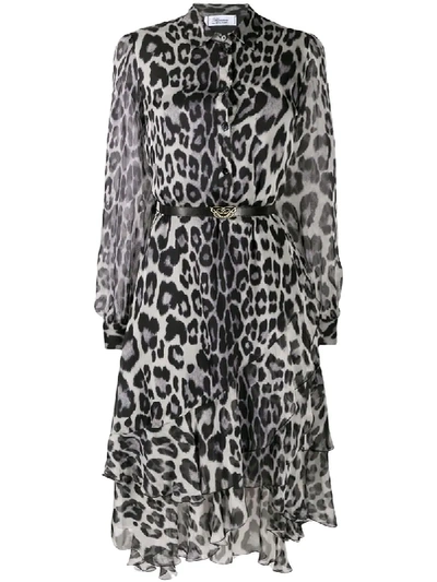 Blumarine Leopard Midi Dress With Asymmetrical Bottom In Black