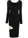 Off-white Open-back Two-tone Ribbed-knit Midi Dress In Black