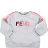 FENDI GREY SWEATSHIRT FOR BABYGIRL WITH MULTICOLOR LOGO,BUH025 5V0 F0WG5