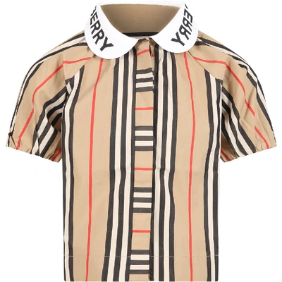 Burberry Kids' Beige Shirt For Girl With Logos