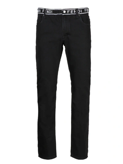 Fendi Logo-tape Straight-leg Jeans In Black