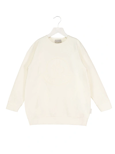 Moncler Kids' Over Logo Embroidery Cotton Sweatshirt In White