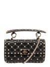 Valentino Rockstud Spike Black Leather Shoulder Bag In Black