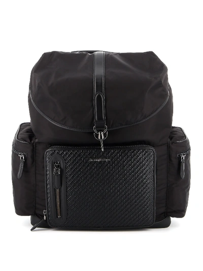 Ermenegildo Zegna Leather And Fabric Backpack In Ner