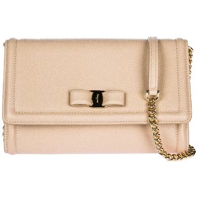 Ferragamo Vara Crossbody Bags In Beige