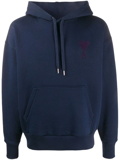 Ami Alexandre Mattiussi Ami De Coeur Cotton Hoodie In Blue