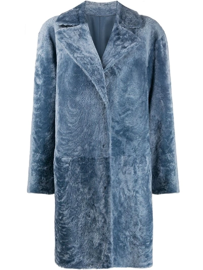 Desa 1972 Long-sleeved Sheepskin Panel Coat In Blue