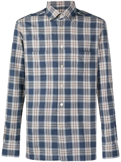 Kiton Check Long-sleeve Shirt In Blue