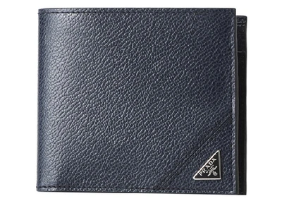 Pre-owned Prada Bifold Wallet (4 Card Slot) Saffiano Leather Navy