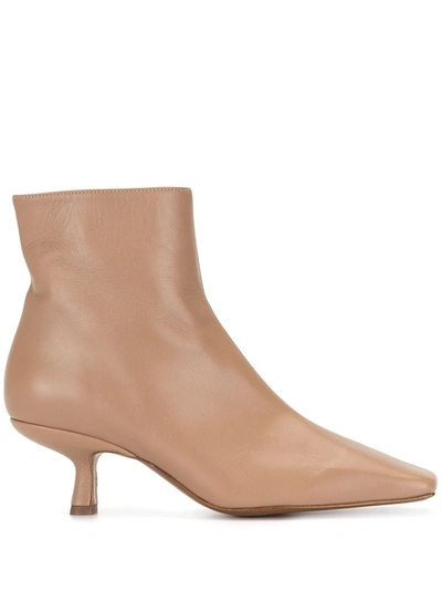 By Far 40mm Lange Leather Ankle Boots In Beige