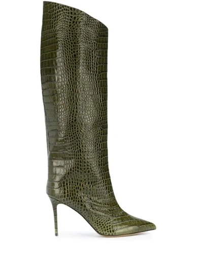 Alexandre Vauthier Alex 90 Croc Embossed Leather Boots In Khaki,green
