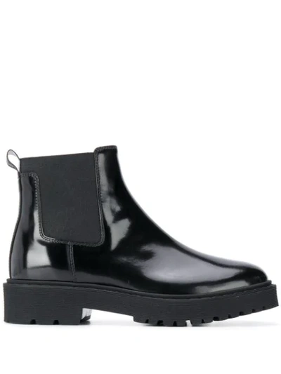 Hogan Patent Leather Chelsea Boots In Black