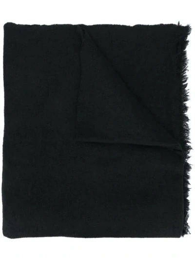 Rick Owens Long Length Fringed Scarf In Black