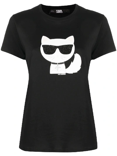 Karl Lagerfeld 带装饰纯棉平纹针织t恤 In Black