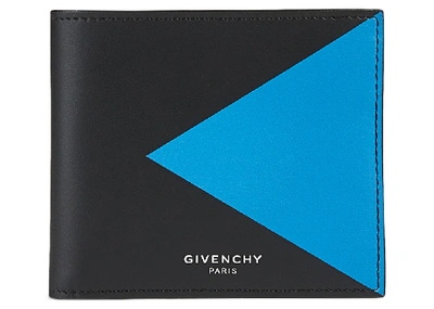 Pre-owned Givenchy V Shape Bifold Wallet (8 Card Slot) Leather Black/blue