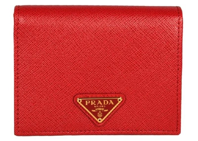 Pre-owned Prada Bifold Wallet (4 Card Slot) Saffiano Leather Red