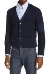 THOM BROWNE 4-BAR MERINO WOOL ARAN CARDIGAN,MKC286A-00014