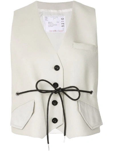 Sacai Drawstring Buttoned Waistcoat In White