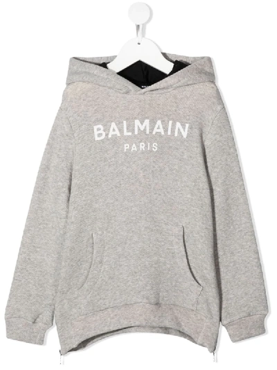 Balmain Kids' Logo Print Hoodie In Grey