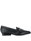FERRAGAMO LEATHER POINT-TOE LOAFERS