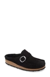 Birkenstock Suede Leather Padded Buckley Mules With Buckle In Black/ Black Suede