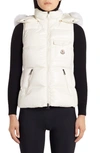 MONCLER BALABIO WATER RESISTANT DOWN PUFFER VEST WITH REMOVABLE GENUINE FOX FUR TRIM HOOD,F20931A54901C0064