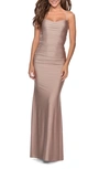 LA FEMME STRAPPY BACK RUCHED TRUMPET GOWN,28398