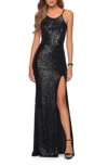 LA FEMME SEQUIN OPEN BACK TRUMPET GOWN,28529