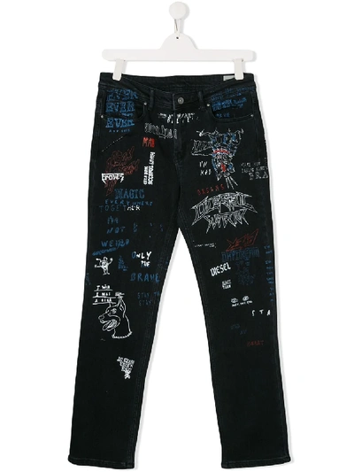 Diesel Teen Street-art Jeans In Black