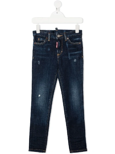 Dsquared2 Teen Distressed Skinny Jeans In Blue