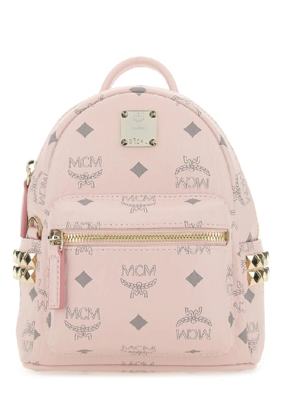 Mcm Stark Visetos Backpack With Side Studs In Pink,grey