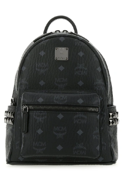 Mcm Medium Stark Side Stud Coated Canvas Backpack In Black