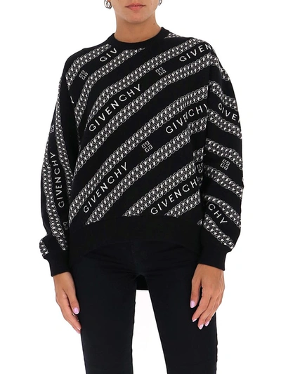 Givenchy Intarsia Logo & Chain Link Wool Sweater In Black