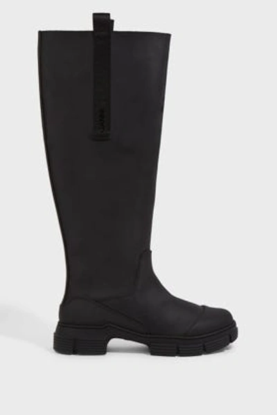 Ganni Chunky Knee-high Rubber Boots In Black