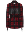 SAINT LAURENT LEATHER-TRIMMED CHECKED WOOL-BLEND JACKET,P00489791
