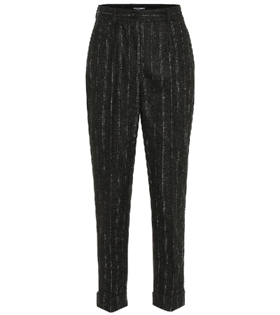 Dolce & Gabbana 细条纹羊毛混纺高腰裤装 In Black