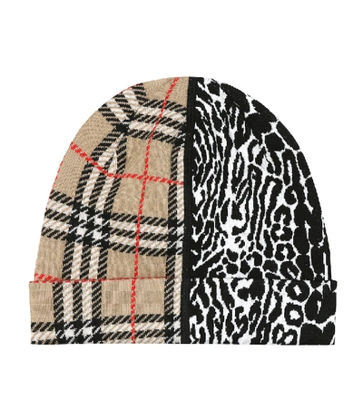Burberry Kids' Jacquard Tartan With Leopard Print Insert Hat In Beige