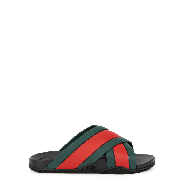 gucci stripe rubber slide sandal red