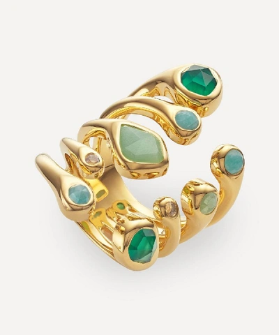 Monica Vinader Siren Tonal 18ct Gold-plated Sterling Silver And Green Onyx Cluster Cocktail Ring In Yellow Gold