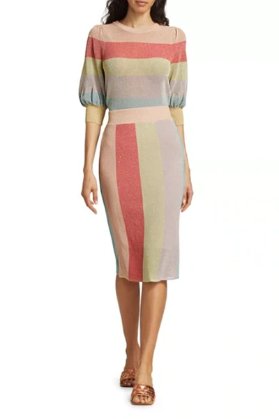 ml Monique Lhuillier Striped Metallic Knit Top And Skirt