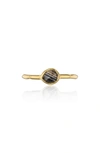 Monica Vinader Siren Small Semiprecious Stone Stacking Ring In Black Line Onyx/ Yellow Gold