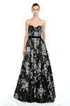 MARCHESA NOTTE STRAPLESS EMBROIDERED SATIN BALL GOWN,MN20RG1133B-US-1-1-1