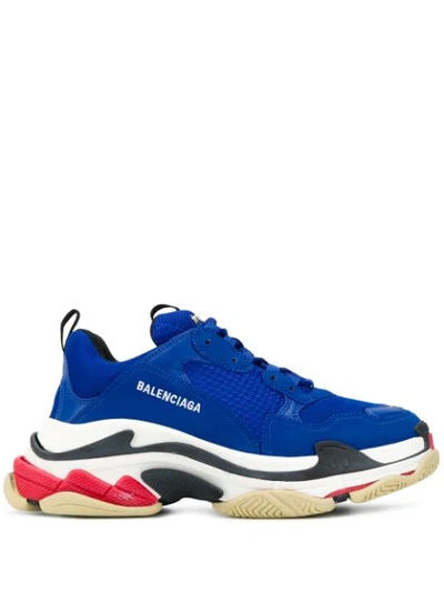 Balenciaga Triple S Mesh, Nubuck And Leather Sneakers In Blue