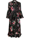 La Doublej Floral-print Fluted Silk-twill Dress In Black