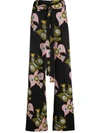 La Doublej Bird Print Slit Trousers In Black