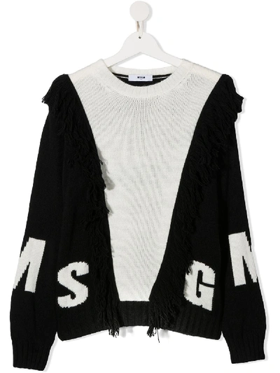 Msgm Teen Distressed Logo Print Jumper In White