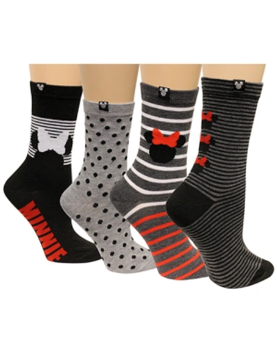 Disney Women's 4-pk. Minnie Mouse Assorted Dotted Stripes Socks In Black
