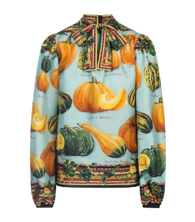 Dolce & Gabbana Twill Blouse With Pumpkin Print In Multicolor