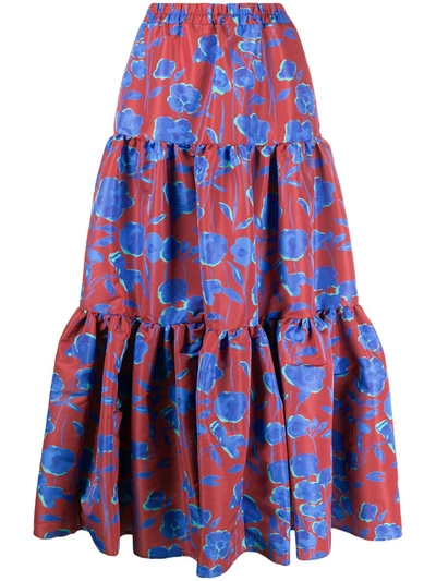 La Doublej Floral Print Big Skirt In Devon Bordeaux