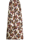 La Doublej Palazzo Bird-print Silk-twill Trousers In Neutrals